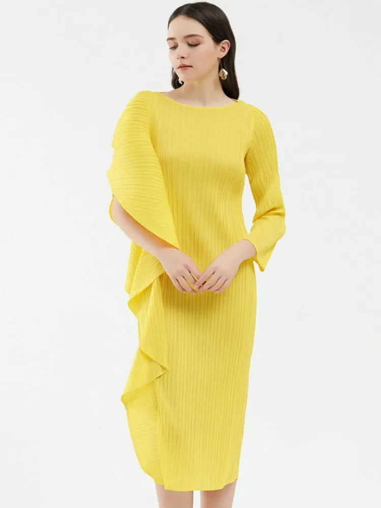Ladies' High-End Asymmetrical Solid Color Patchwork Dress