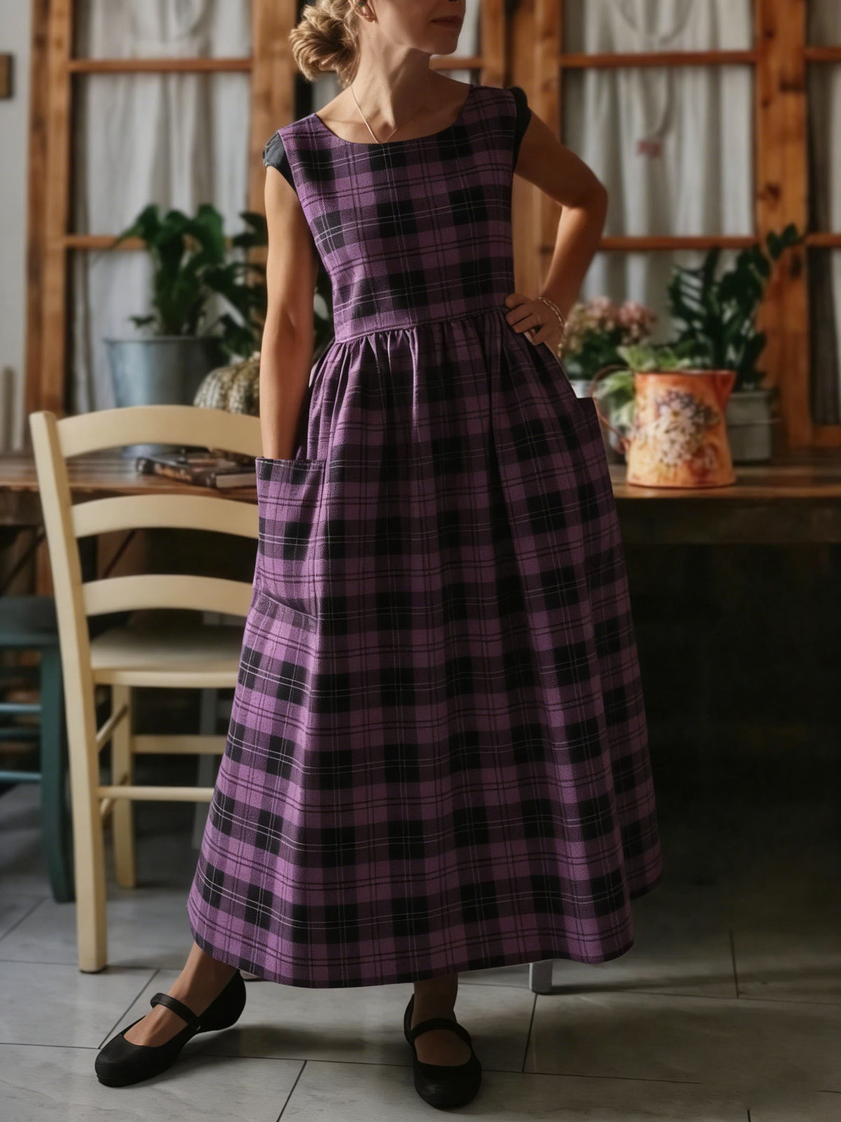 Bold Purple & Black Plaid Apron