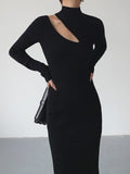 Asymmetrical Cutout Mockneck Knit Midi Dress