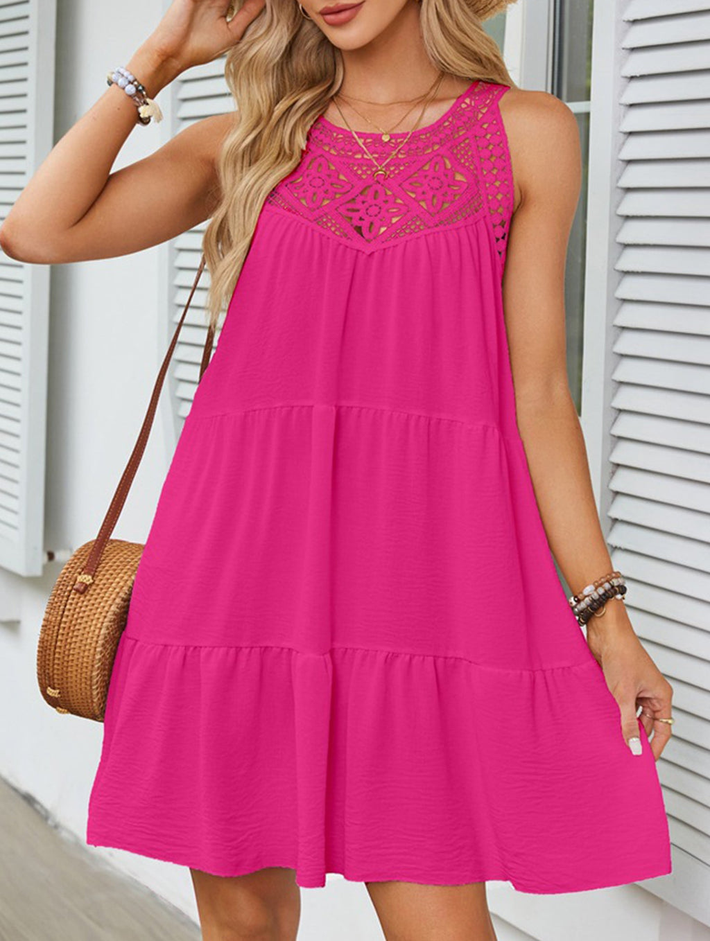 Lace Patch Halter A Line Dress_CWDSD12026