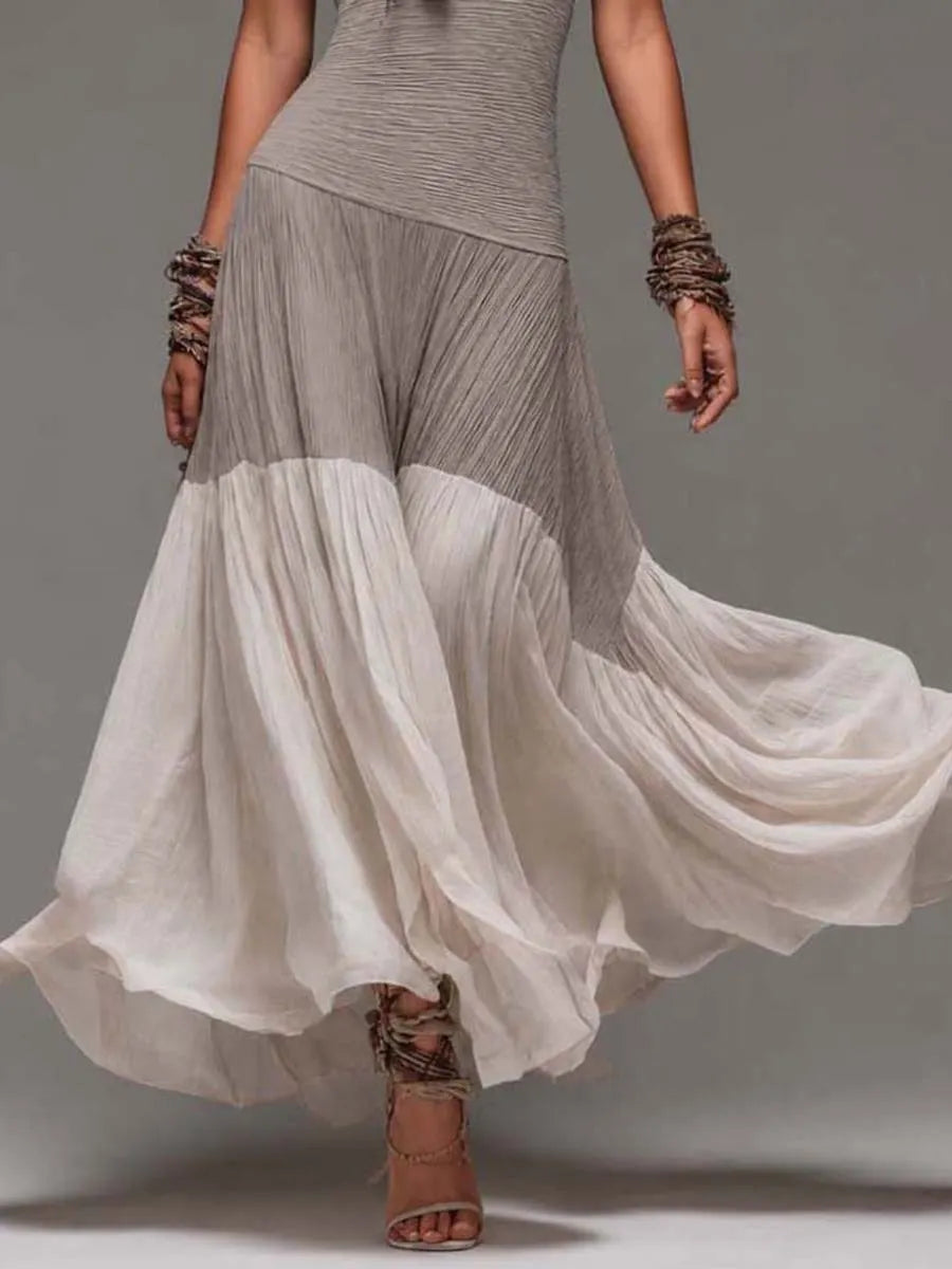 Vintage Boho Crinkle Cotton Halter Cross-Neck Maxi Dress