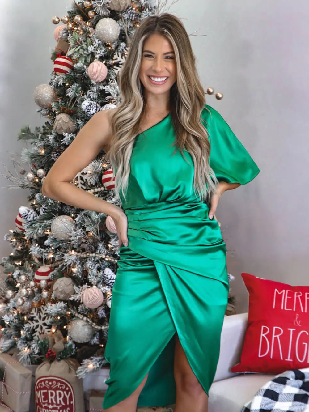 One Shoulder Midi Dress: Drape Asymmetric