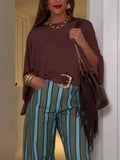 Loose T-Shirt And Striped Printed Pants Set-Top