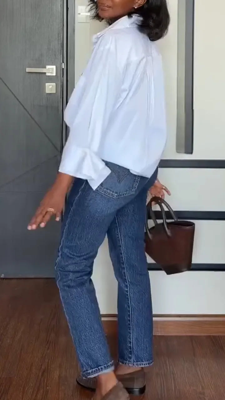 Women Collar Shirt+ Jeans Temperament Casual Outfit
