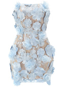 Strapless Embroidered Floral Corset Dress Blue