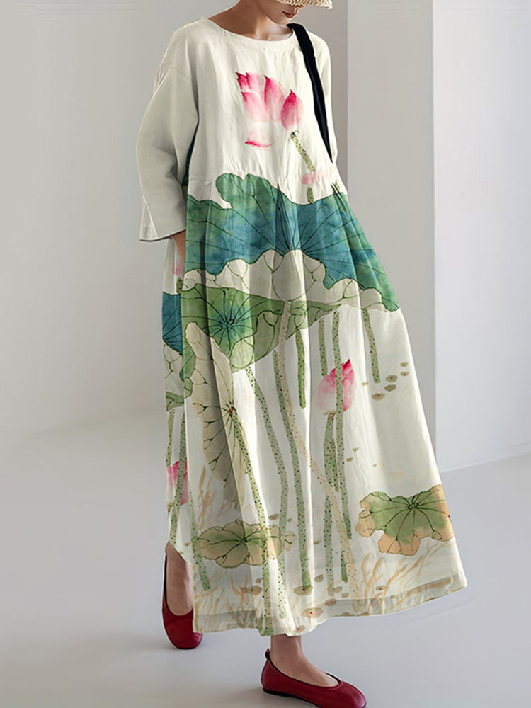 Japanese Lotus Pattern Women's Dress