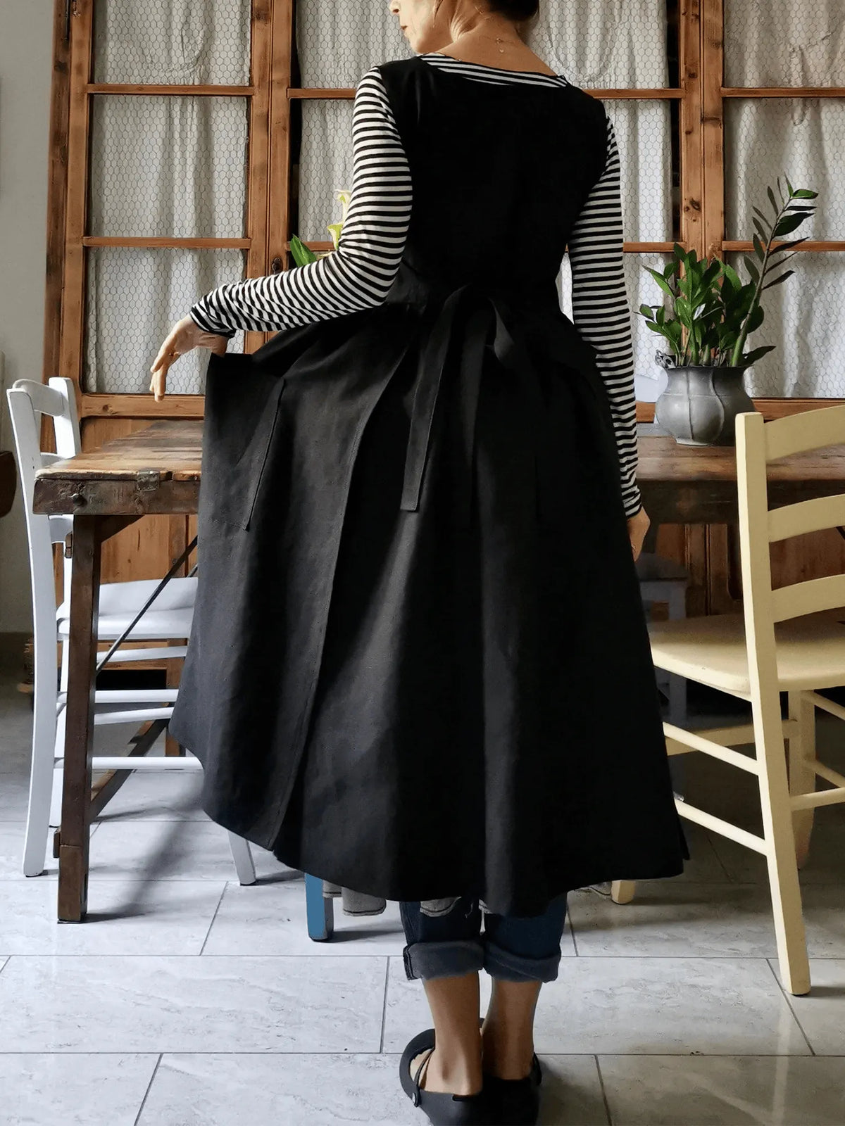 Black  and Cotton Kitchen Apron