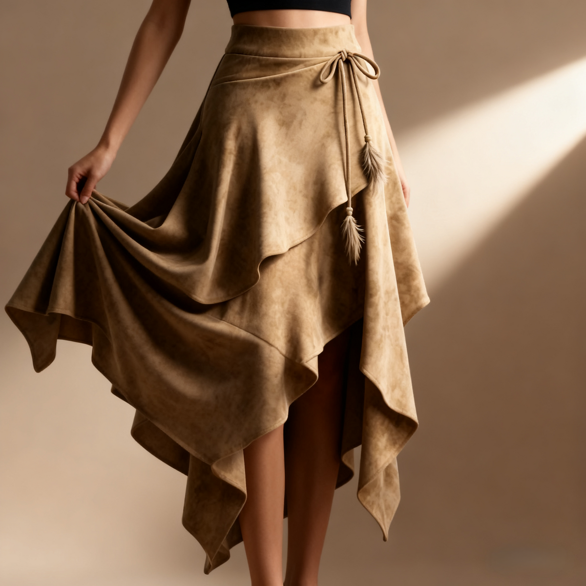 Retro Western Style Irregular Design Suede Skirt