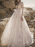 Sexy Deep V-Neck Lace See-Through Backless Empire A-Line Wedding Maxi Dress