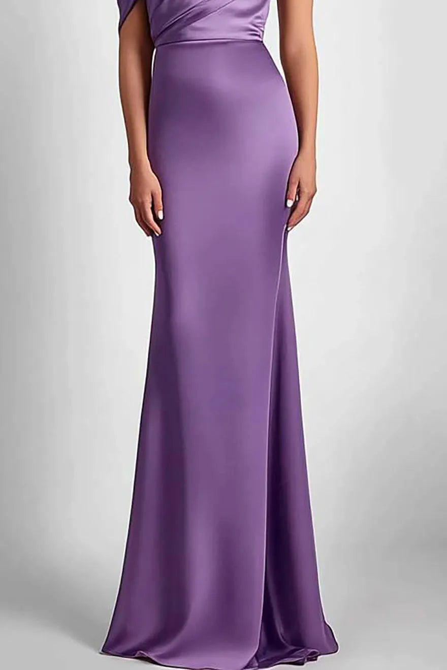 Fall Wedding Guest Dress Satin Purple Ruched Maxi Dress