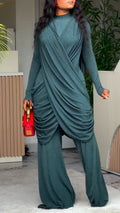 Women Round Neck Splicing Solid Color Temperament Casual Jumpsuit