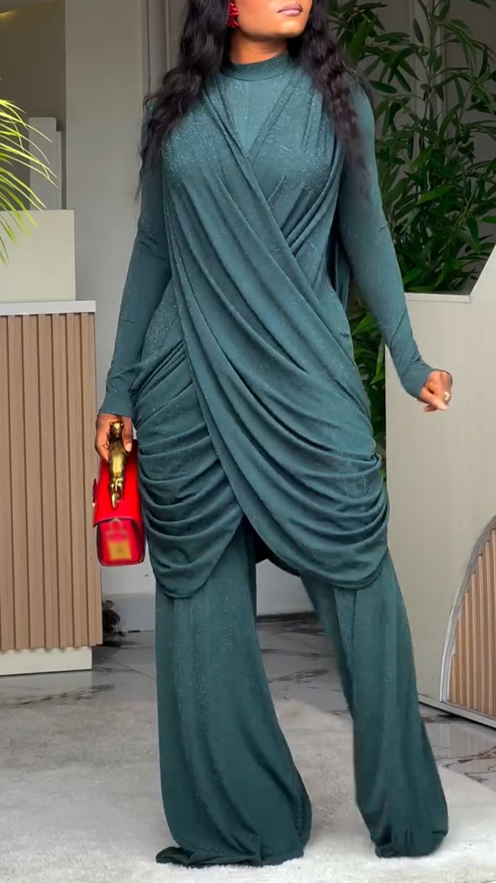 Women Round Neck Splicing Solid Color Temperament Casual Jumpsuit