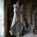 Vintage Tribal Lace Patchwork Comfy Linen Tank Dress