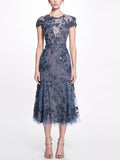 Round Neck Mesh Lace Midi Dress