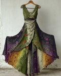 Elegant Green and Purple Lace Vintage Dress 383d