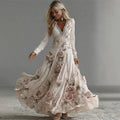 Women's Vintage Boho Pink Rose Floral Lace Sequins Art Flowy Maxi Dress
