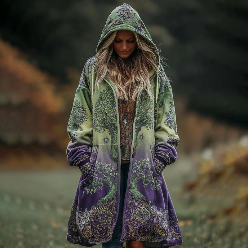 Women's Tree Of Life Gradient Cozy Pocket Hooded Cardigan