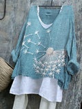 Classy Dandelion Embroidered Linen Blend Tunic