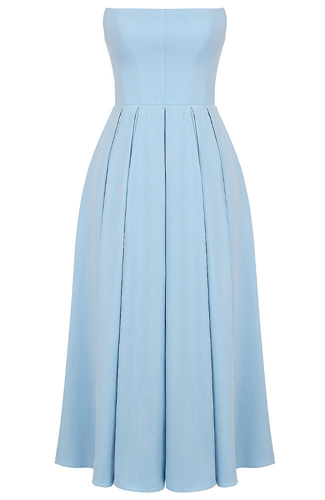 Strapless A Line Midi Dress Blue