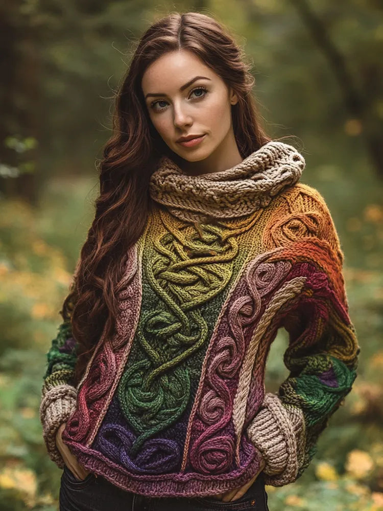 Women's Celtic Knot Design Turtle Neck Ombre Sweater