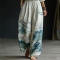 Women's Japanese-style Lotus Pattern Linen Trousers