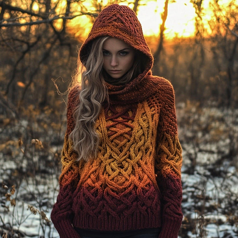 Celtic Chunky Knit Women's Hooded Sweater