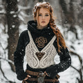 Women's Viking Tribal Jacquard Celtic Inspired Chunky Knit Hooded Sweater