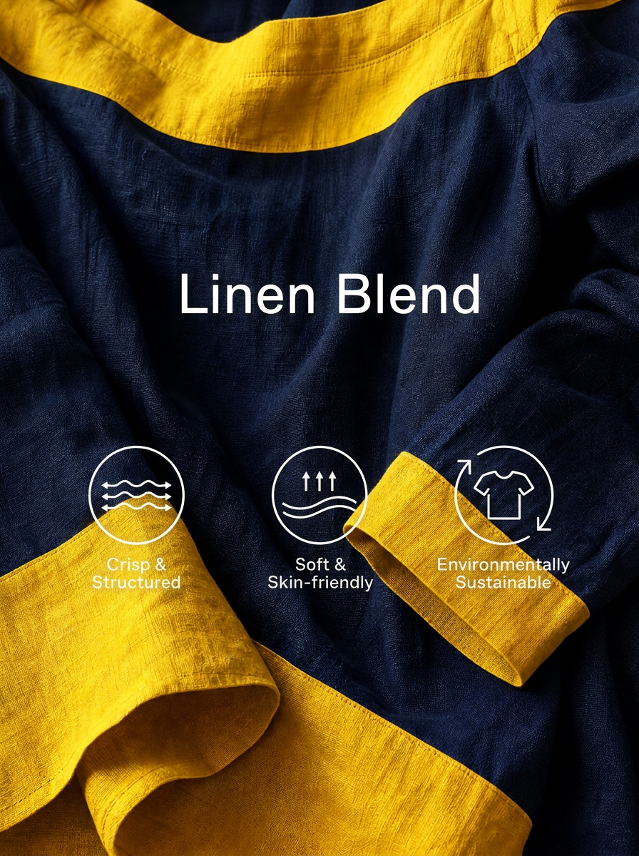 Women's Minimalist Color-Block Linen-Blend Maxi Dress With Crew Neck And Three-Quarter Sleeves MDZ0992G2WY