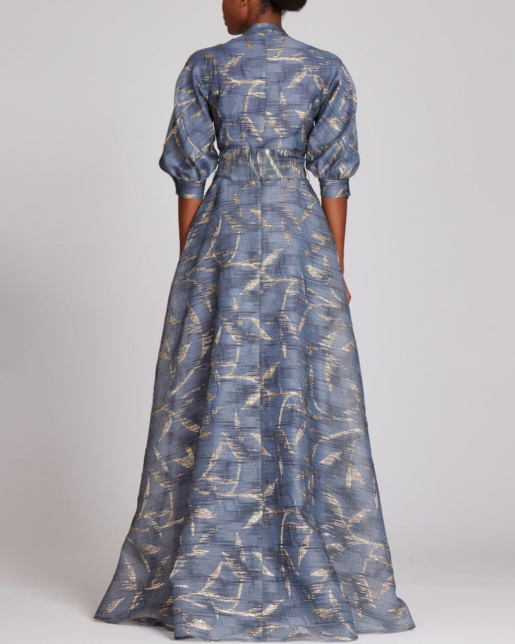 Women's Organza Jacquard Bow Shirt Maxi Satin Dress - 01