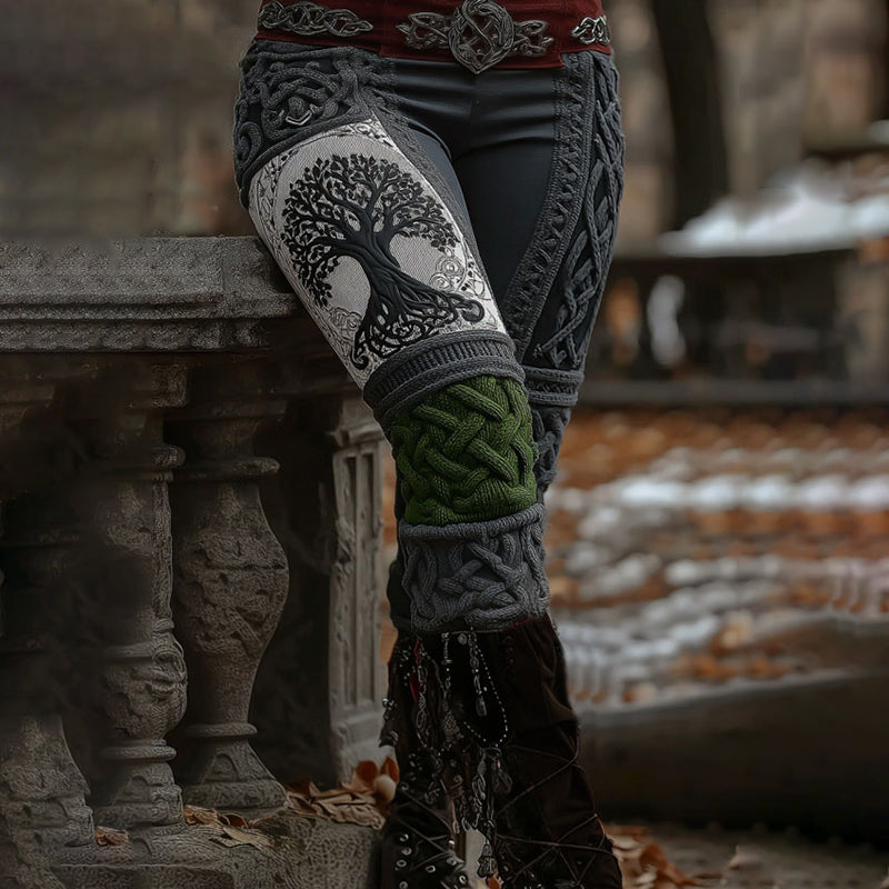 Vintage Viking Tree Of Life Celtic Color Block Art Cozy Casual Leggings
