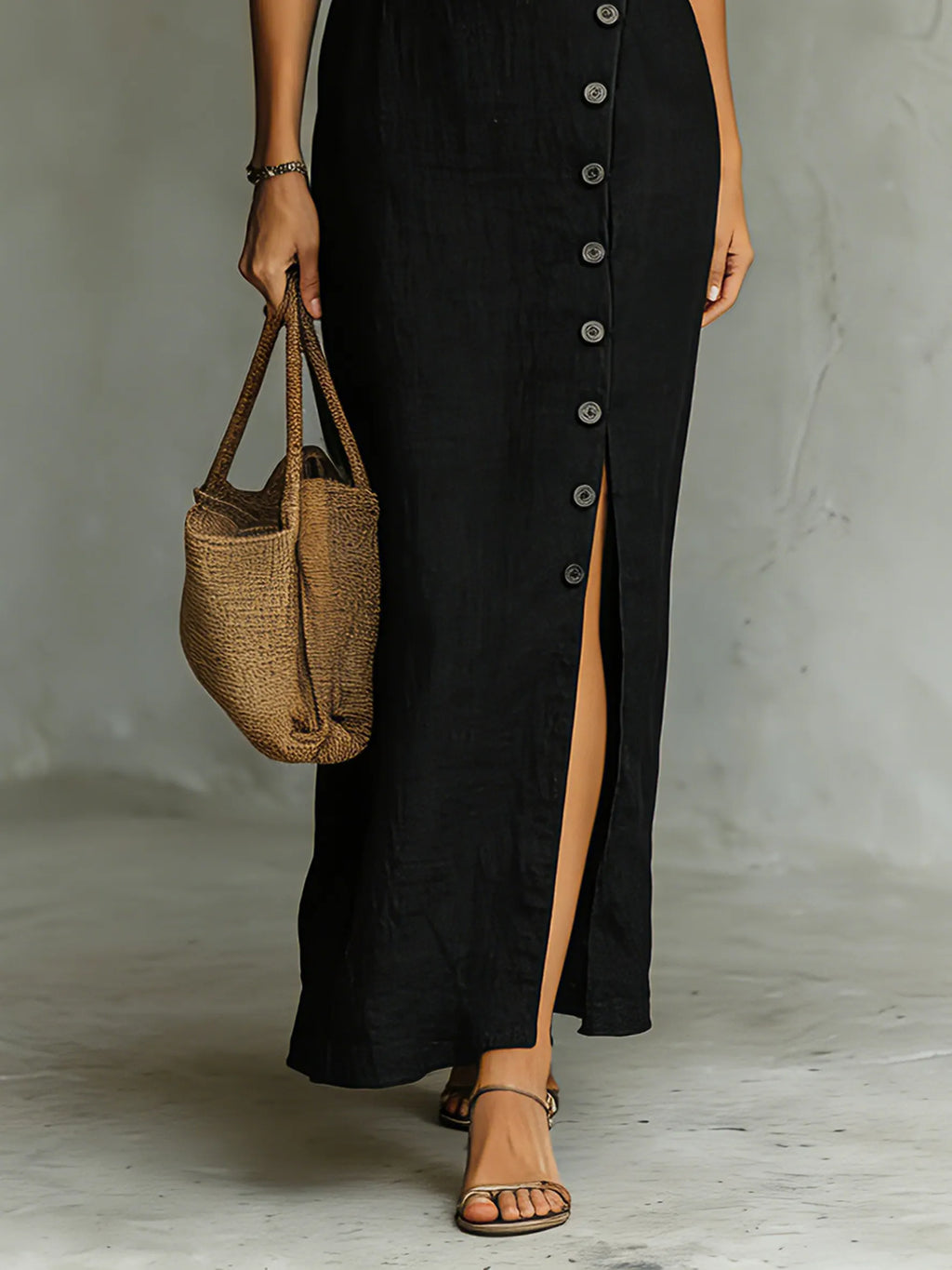 Women's Minimalist Cheongsam Collar Cap Sleeves Side Slit Maxi Dress MDZ0569C3Y