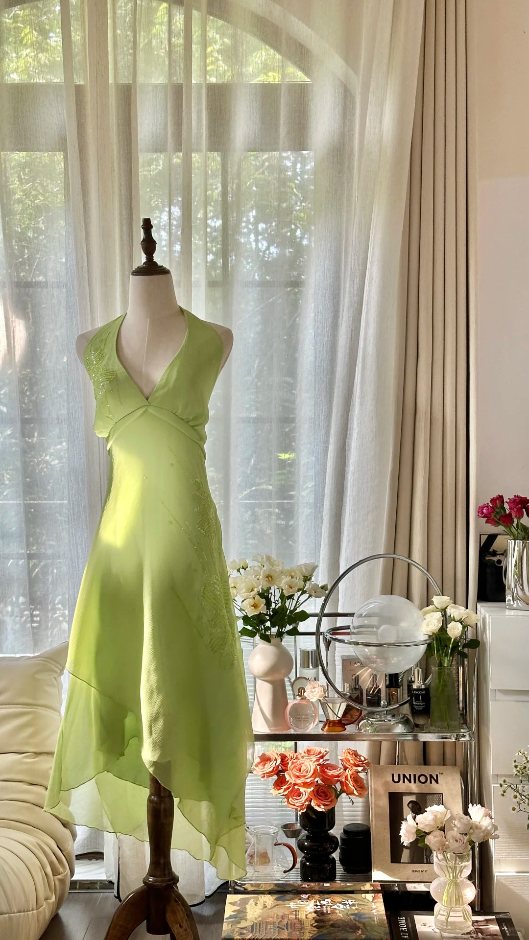Lit Green Shiny Fashion Elegant Exquisite Beading Long Chiffon Fairy Ball Gown Evening Dress Birthday/Wedding Guest/Holiday Party Dress Prom Dress Valentine's Day Date Dress 4038