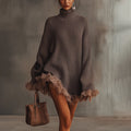 Winter Coquette Ribbed Knit Lace Ruffle Sweater Dress