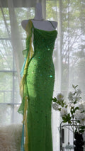 Green Beautiful Charming Fashion Elegant Sparkling Exquisite Sequin Beaded Long Chiffon Ball Gown Evening Gown Birthday Party Gown Prom Gown Graduation Gown 3946