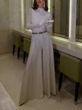 Neosepa-Shimmering Sequin Round neck Wide Leg Graceful Wedding Jumpsuit (Without Gloves)