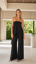 Strapless Asymmetric Draped Overlay Wide-Leg Jumpsuit