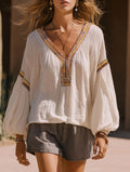 Casual Linen And Cotton Shirt With Spliced webbing