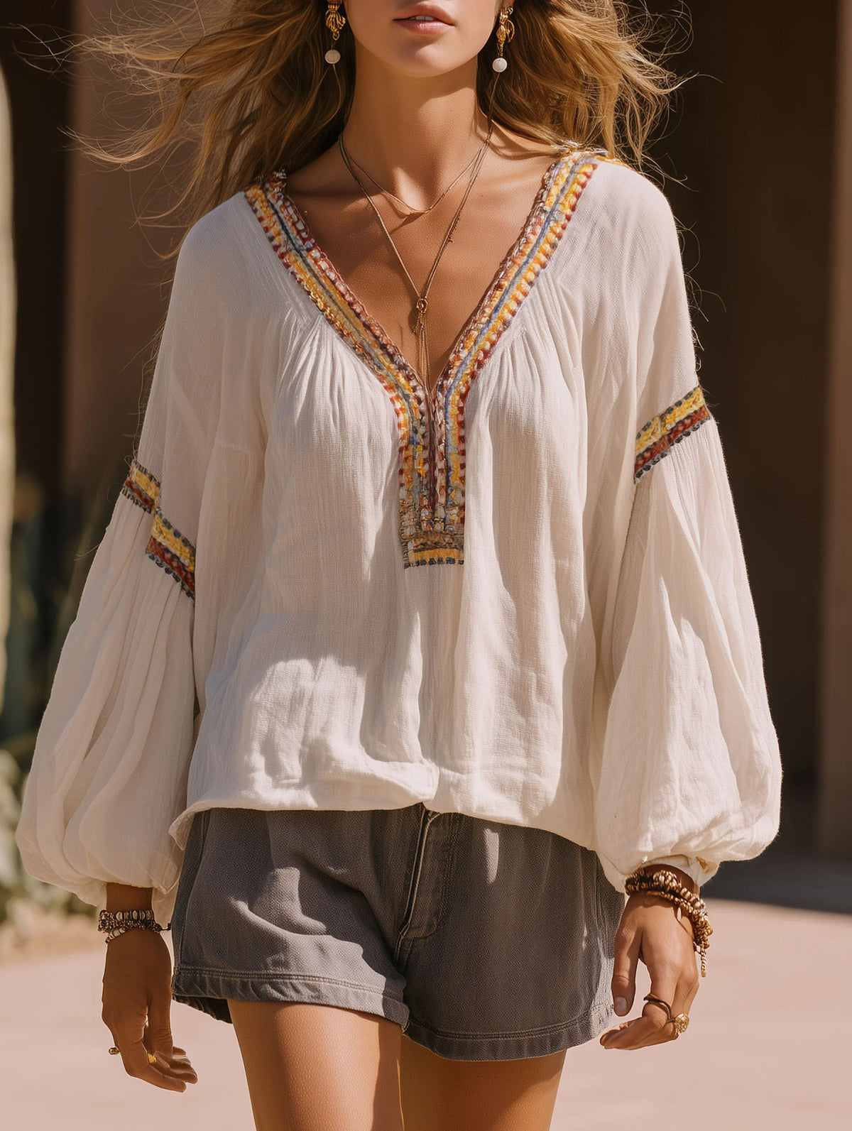 Casual Linen And Cotton Shirt With Spliced webbing
