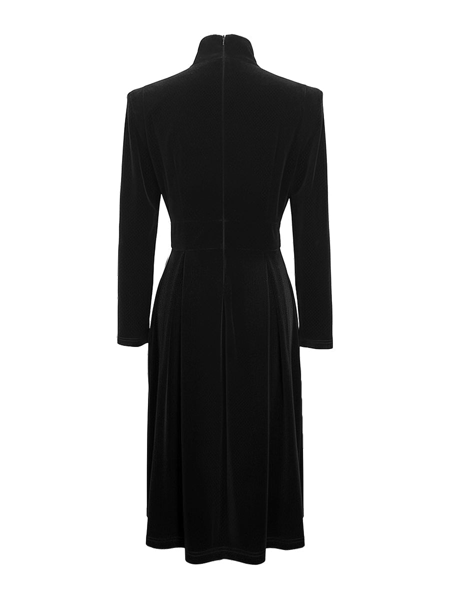 Long Sleeves Skinny Solid Color High Neck Midi Dresses
