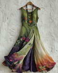 Elegant Green and Purple Lace Dress 3931