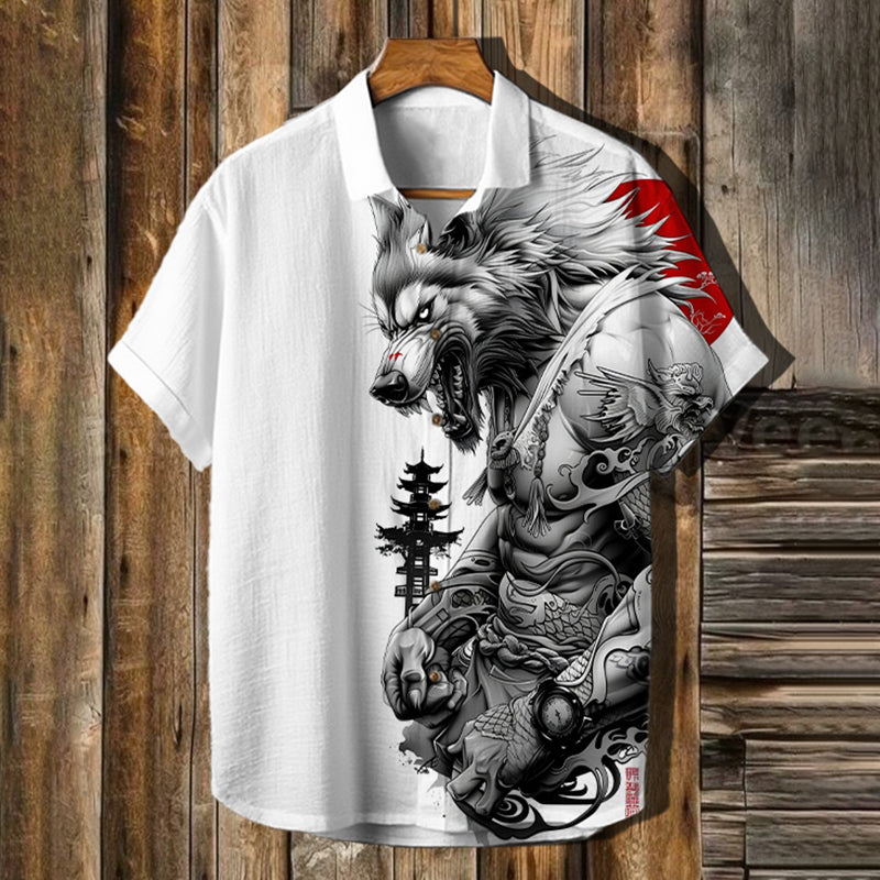 Men's Retro Werewolf Print Casual Shirt