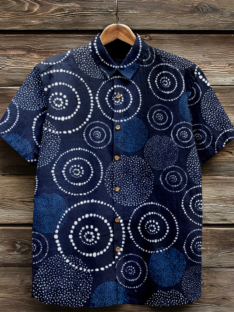 Vintage Japanese Geometric Dots Abstract Spots Linen Shirt