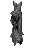 Strapless Sequin Ruffle Maxi Dress Silver