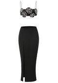 Crystal Floral Two Piece Maxi Dress Black