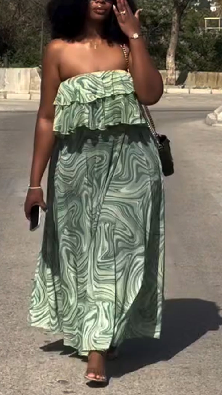 Women Strapless Printed Elegant Casual Dress
