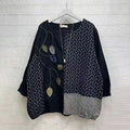 Japanese Style Embroidered Floral Spliced round Neck T-shirt