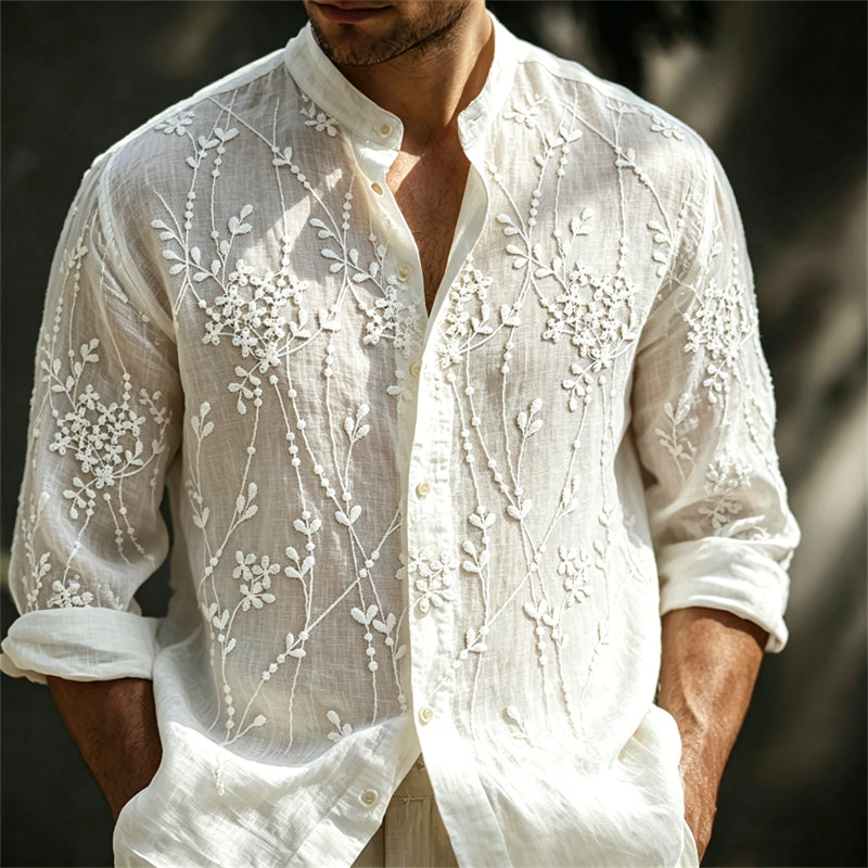 Men's Boho Classy Lace Floral Vines Linen Shirt