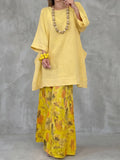 Flower Print Contrast Color Wide Leg Loose Trousers Pants