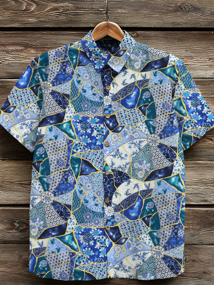 Vintage Japanese Inspired Pattern Cozy Linen Shirt
