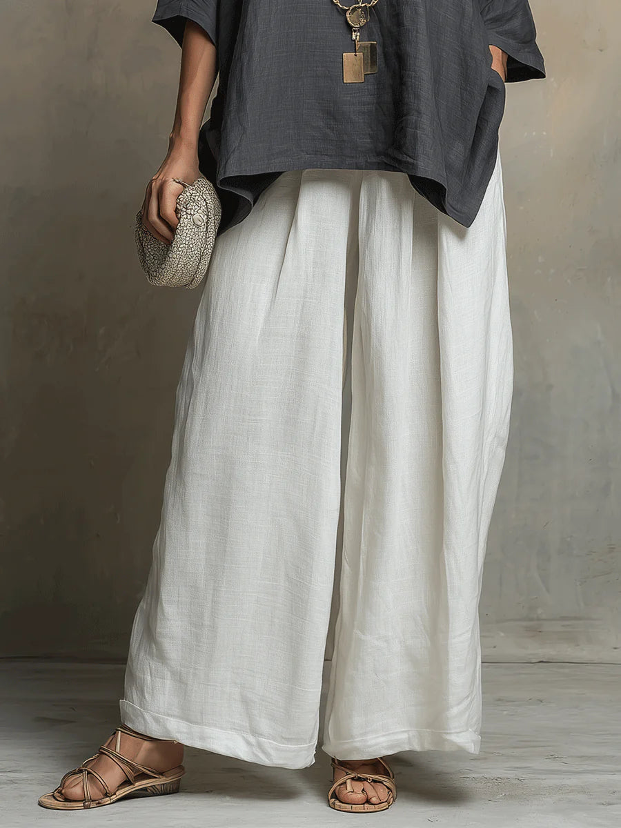 Gray And White Oversized Top And Wide-leg Pants Set